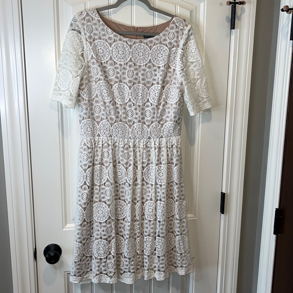 Coquette ivory lace overlay short sleeve boho cottagecore prairie dress sz 12 - Picture 2 of 10